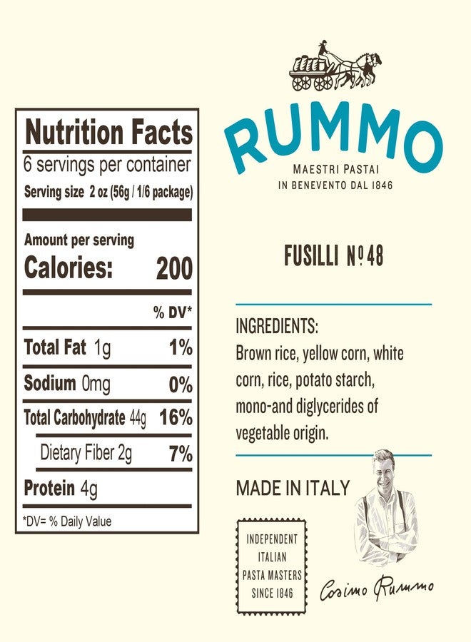 Rummo Gluten Free Fusilli N.48 - Gluten Free Fusilli Pasta Noodles, Made with Brown Rice & Corn, Pasta from Italy - 12 Ounce (Pack of 5) - Image 2